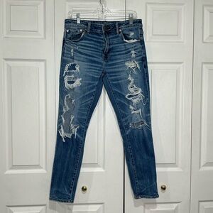 🤎 American Eagle Outfitters Men’s Athletic Skinny Blue Distressed Denim Jeans 32
